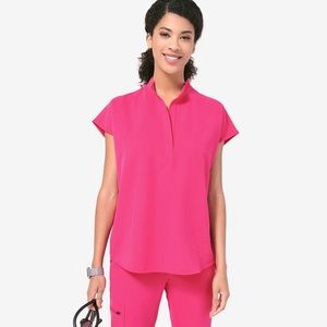 *SOLD* Figs Hot Pink Rafaela Mandarin Collar Top